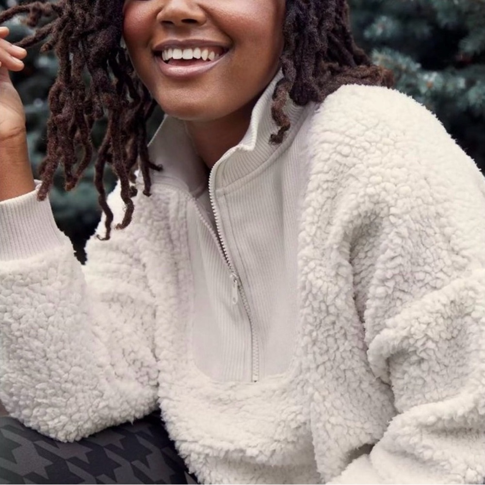 Aerie Dream Sherpa 1/4 Zip Sweatshirt Cozy‎ Cream Sz L